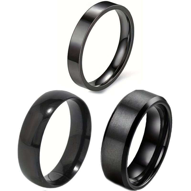 Simple Black Stainless Steel Rings Inner Ball And Outer Flat - Temu